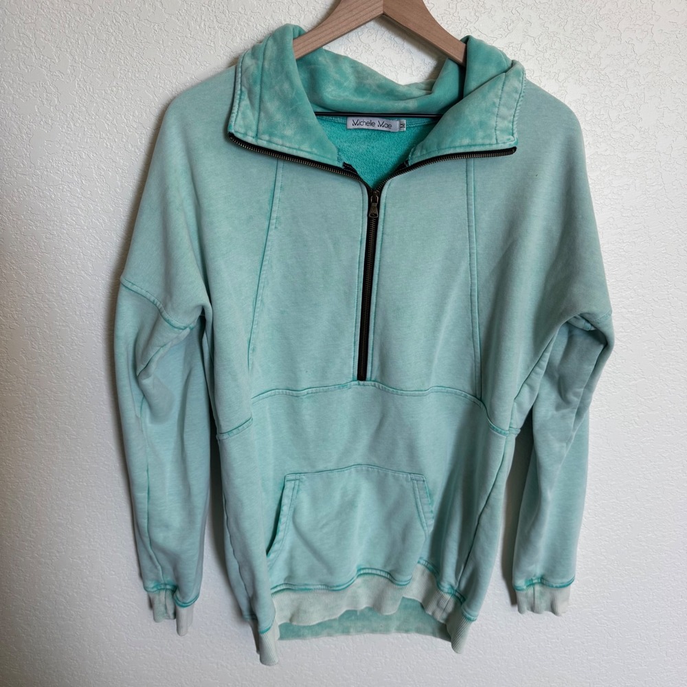 Oversized Acid Wash Streetwear Michelle Mae Half Zip Pullover Medium Turquoise